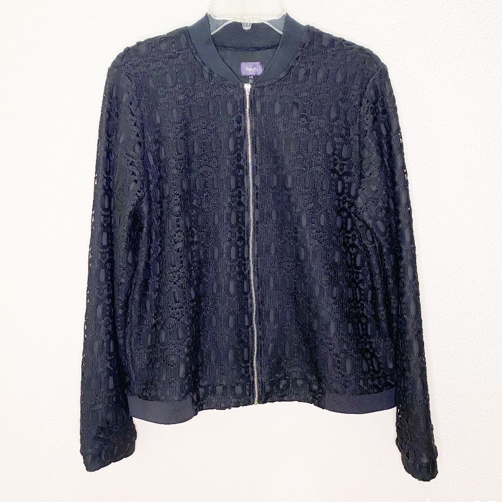 Rafaella Black Zip Up Jacket with Crochet Overlay
